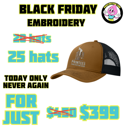 25 Embroidered Hat Bundle PrintMeTees.com